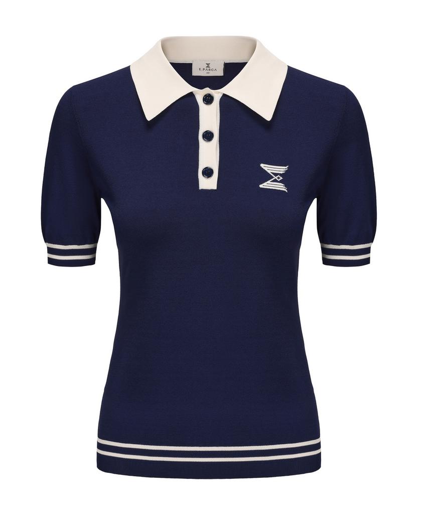 E.PARCA Blue Ponce Knit Short Sleeve Top
