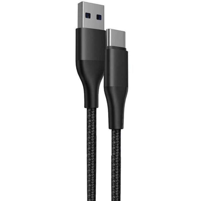 Câble USB-C Charge Rapide 3A pour Google Pixel - BOOLING - Nylon Tressé Renforcé 1M Noir