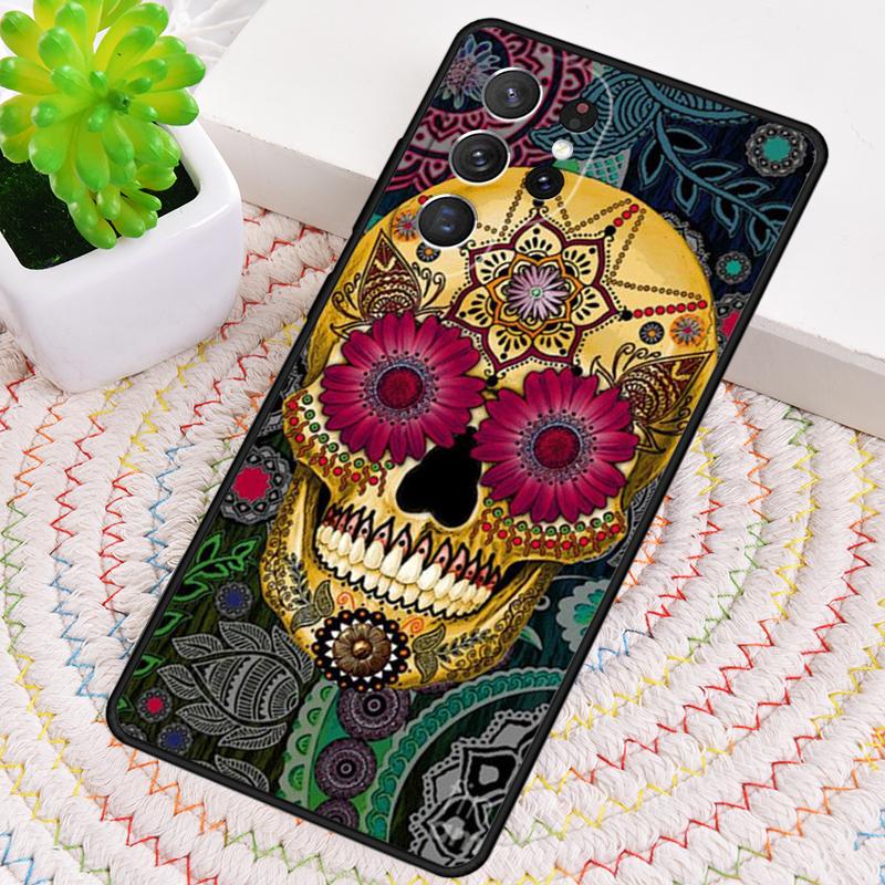 Mexican Skull Flower Silicone Phone Case For Samsung Galaxy note 10 pro S26 S25 S24 S23 S22 S21 Plus S25Ultra Capa Cover