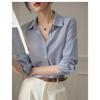 Korean Style Office Lady Blue Striped Spring Summer Fashion All-match Blouse Long Sleeve Turndown Collar Loose Casual Shirt
