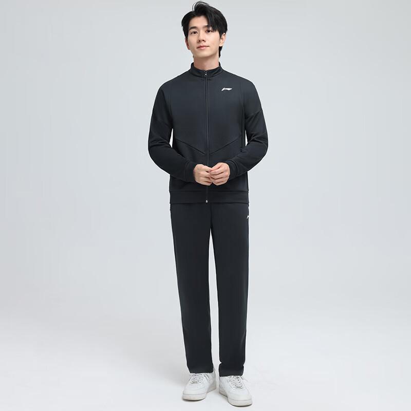 Li Ning Badminton Series Logo Collar Loose Long Sleeve Elastic Waist Long Pants Casual Sports Suit Unisex Suit Black AWEU035-1