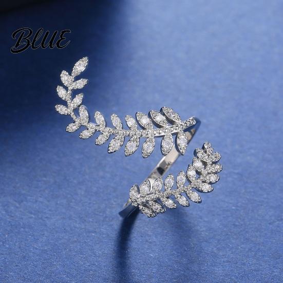 Finger Ring Women Ring Adjustable Olive Branch Design Leaf Micro-Setting