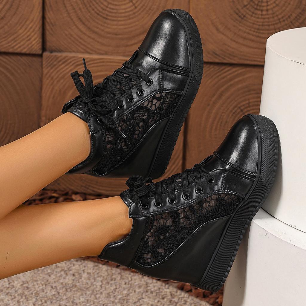 Fashion 2025 New Women Casual Shoes Platform Mesh Breathable Sneakers Women Hidden Increased Ankle Boots Ladies High Top Casual Sneakers