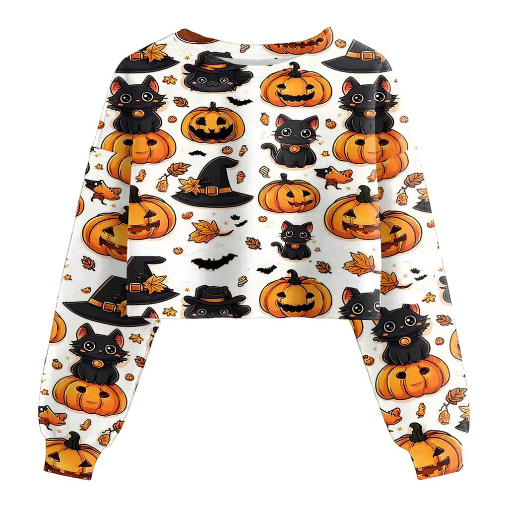 Women's Fashion Halloween Printed Navel-Exposed Long Sleeve Pullover Sweatshirt