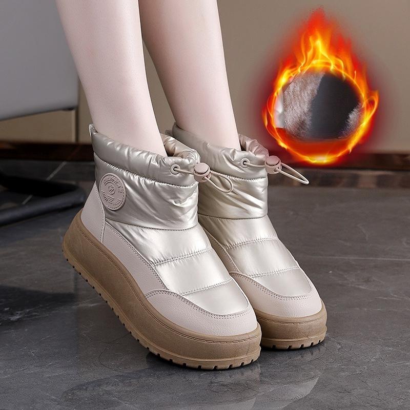 Damenmode Dicke Sohle Erhöhend Leicht Winter Warm Fell Eins Schneestiefel Gepolstertes Futter Rutschfest Lässig Sportlich Baumwollstiefel