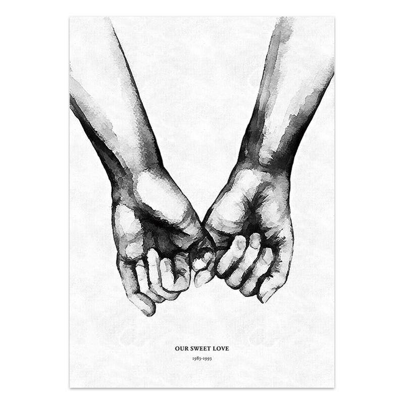 Nordic Minimalist Poster and Print Shoulder Kiss Hand Wall Art Canvas Painting Black White Art Pictures Living Room Home Decor