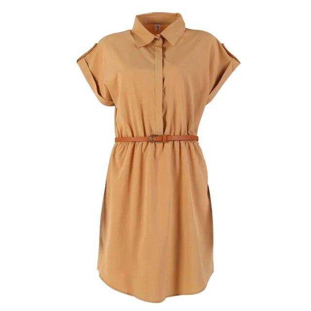 Abito da donna a-line in chiffon, moda casual, manica corta, abito OL con abiti a cintura