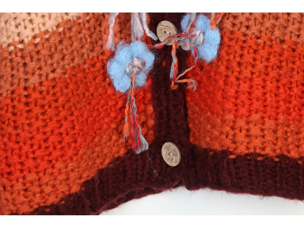 Women's V-Neck Striped Flower Crochet Cardigan - Long-Sleeve, Loose Fit, Perfect for Autumn & Winter.