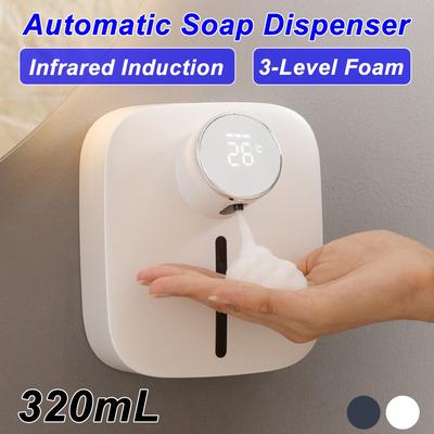 320ml Touchless Pump 5V Automatic Foam Soap Dispenser with Temperature Digital Display Rechargeable Infrared Sensor