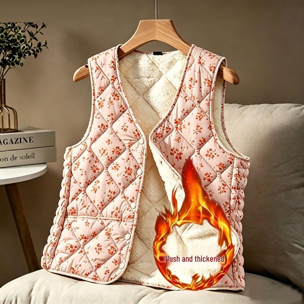 Women's 2025 Collarless Cotton Vest - Autumn/Winter Large Size Round Neck Waistcoat