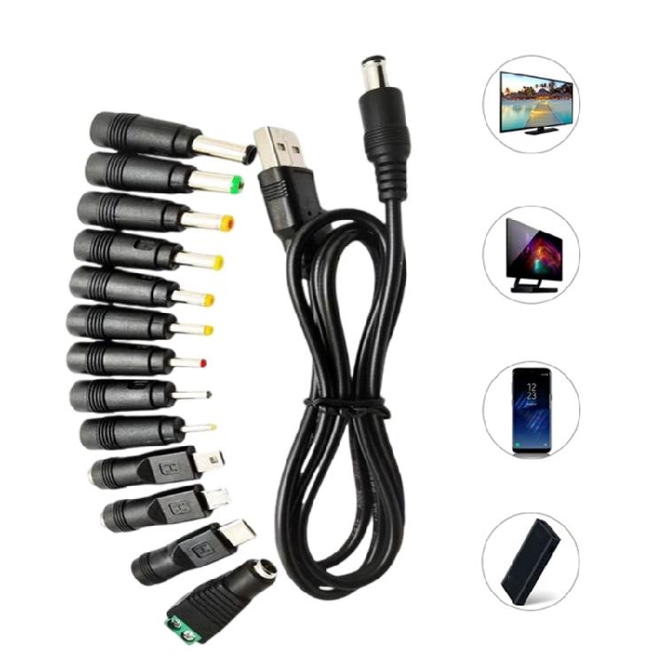Power Cable 5V USB To 5.5x2.1mm Power Cord with 13 Connectors for Router LED Light Speaker Small Household Appliances