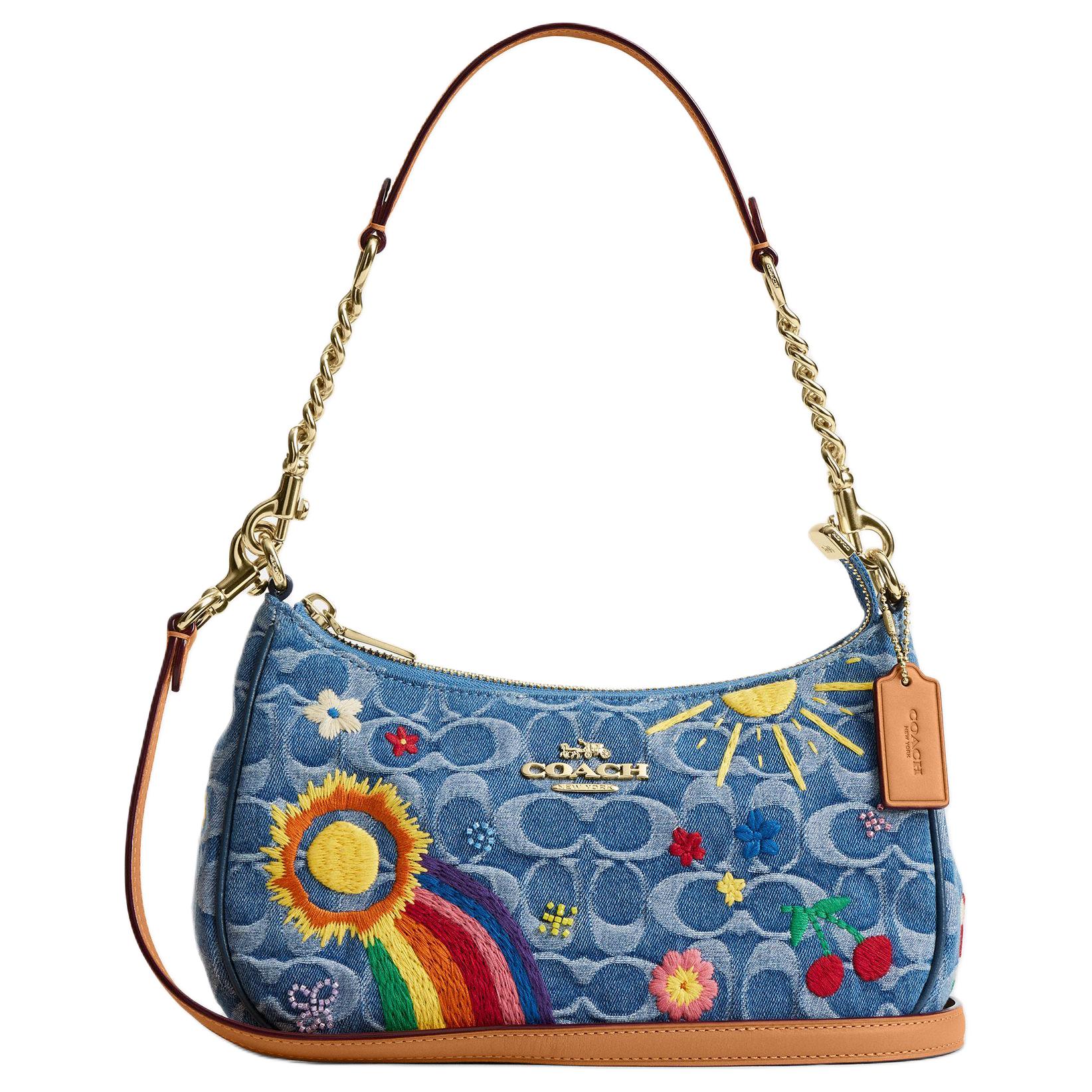 

Coach Teri 25 Classic Logo Embroidered Top Zip Closure Denim Shoulder Bag Medium Women Shoulder Bag Indigo CDB78-IMUOI Basic Set (Bag+Dust Bag)