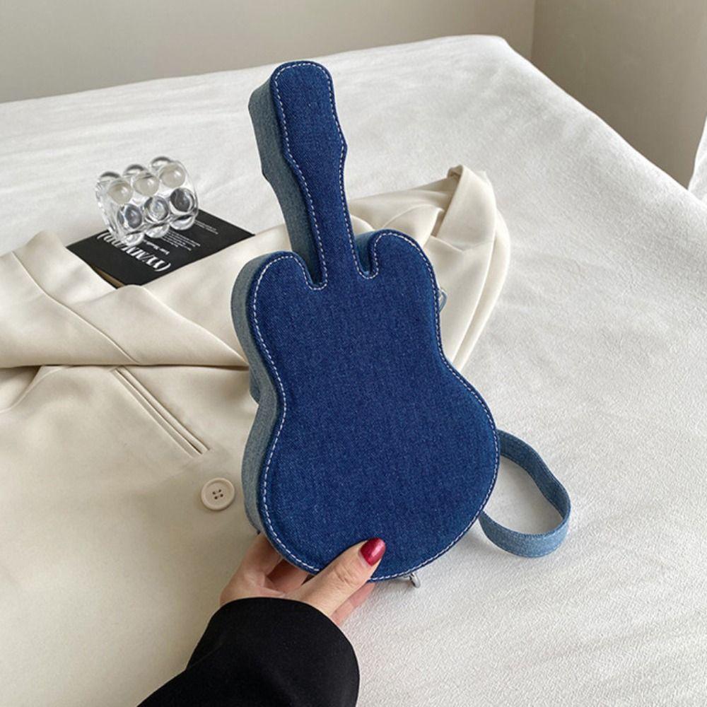 Large Capacity Denim Canvas Bag Y2k Jeans Messenger Bag Simple Guitar Crossbody Bag  Girl