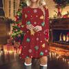 Red Christmas Party Dresses For Women 2023 Winter X-Mas Snowman Print A-Line Dress Casual Cute Long Sleeve Loose Oversize Dress