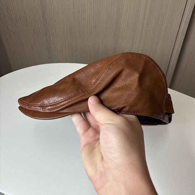 Early Autumn Big Head Circumference Pu Reverse Wear Forward Hat Men And Women Hong Kong Style Painter Hat British Retro Beret Hat