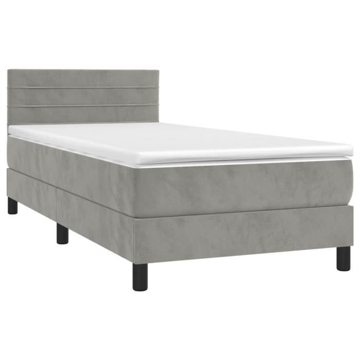 3141341 vidaXL Lit à sommier tapissier et matelas Gris clair 90x200 cm Velours