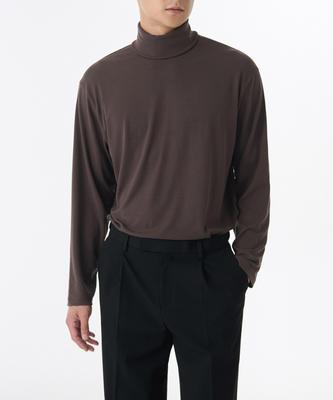 Relaxed Turtleneck Long Sleeve Knit T-Shirt [Dark Brown]
