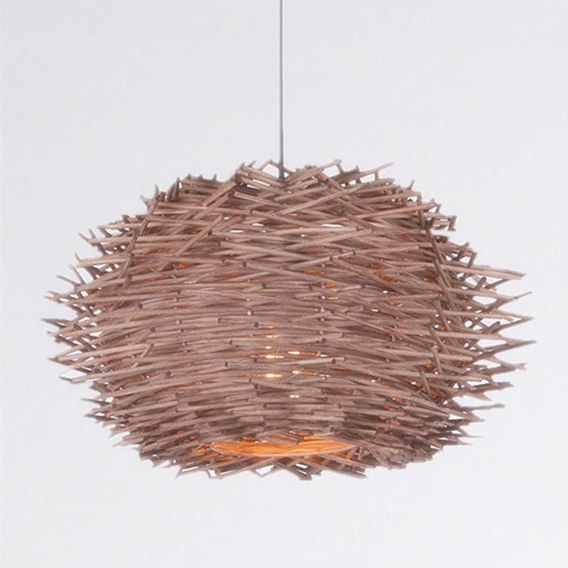 Bird Nest Pendant Lamp Rattan Wicker Wood Handmade Suspension Light Hotel Cafe Living Dining Room Hanging Ceiling Chandelier