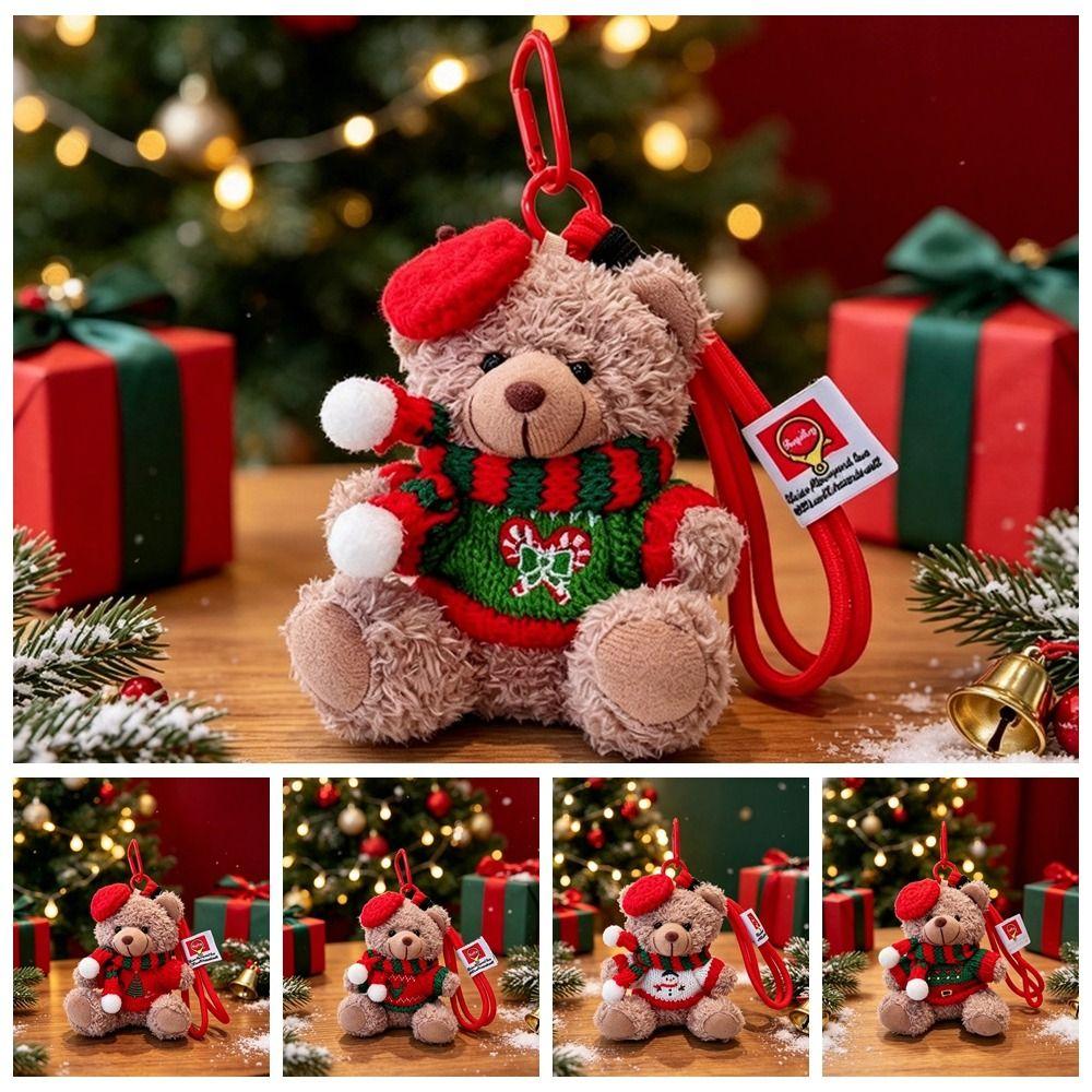 Red Beret Plush Bear Keychain Soft Plush Xmas Tree Bauble Cartoon Bag Charm  Festival Gathering