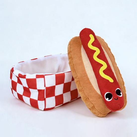 Squeaky Plush Dog Toy Hot Dog Bun Shape Chew Toy Dog Snuffle Toy with Crinkle Paper Puppy Teething Toy for Boredom Relief Interactive Training