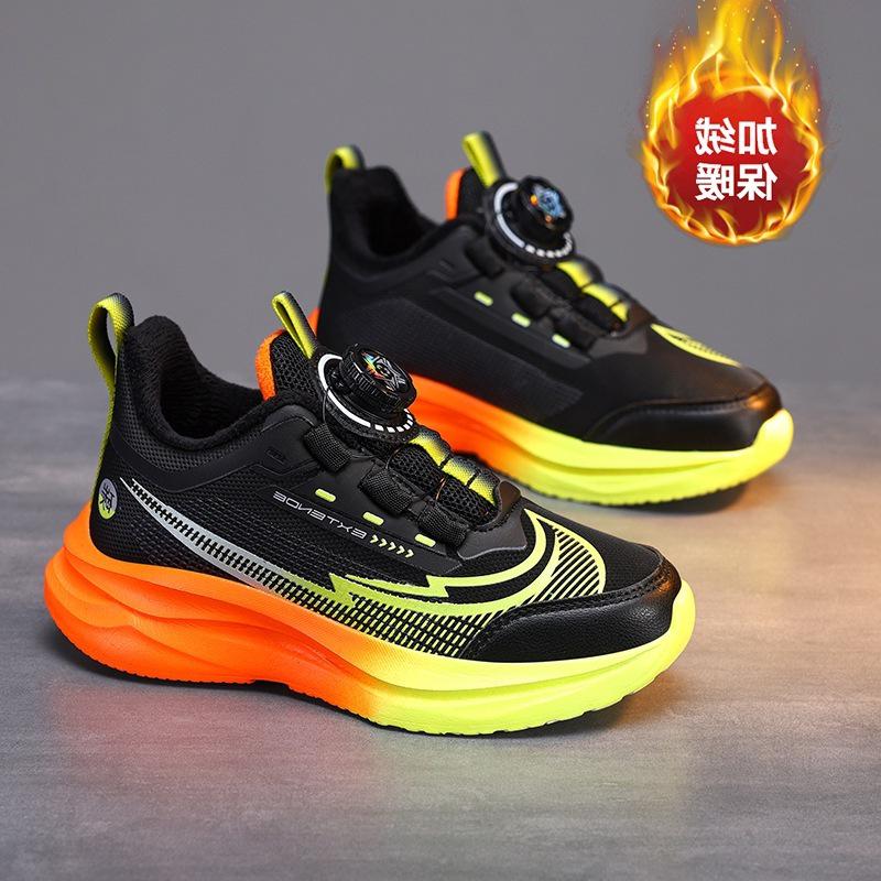 2025 Winter Boys' Waterproof Sports Shoes: Cotton-Leather, Velvet-Lined, Warm Running Shoes for Primary School