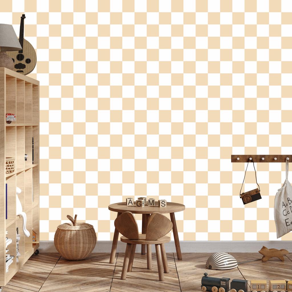 Checkerboard Cream Wallpaper, Cream Background for Living Room and Bedroom 50x1000