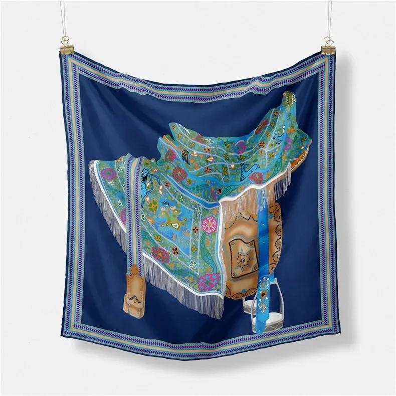 Luxury Horse Print Silk Square Scarf Women Spring Neck Tie Shawl Wraps Female Hair Hand Wrist Headkercheif Hijab Bandana