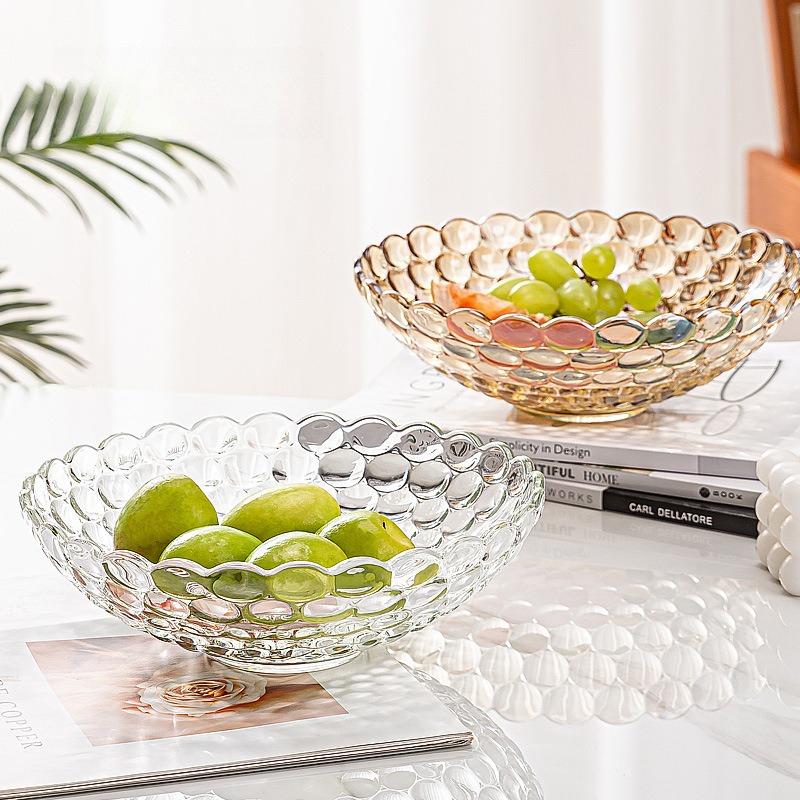 Colorful Crystal Glass Fruit Bowl Large Snack Dish for Home Living Room Dry Fruits Candy Serving Tray
