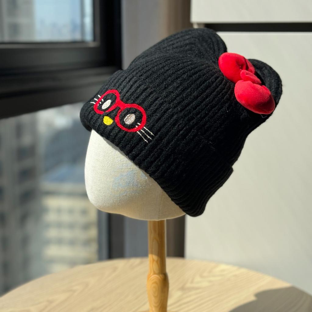 New Autumn and Winter Cute Glasses Bow Wool Hat Women's Fashion Leisure Travel Warm Knitted Hat Cold Hat