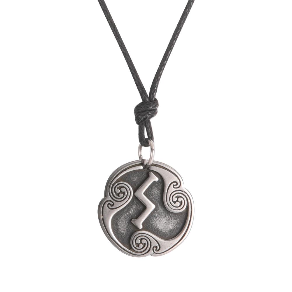 Retro Mysterious Runes Necklace Viking Jewelry Rope Chain Adjustable Necklaces Stainless Steel Pendant Amulet Jewelry