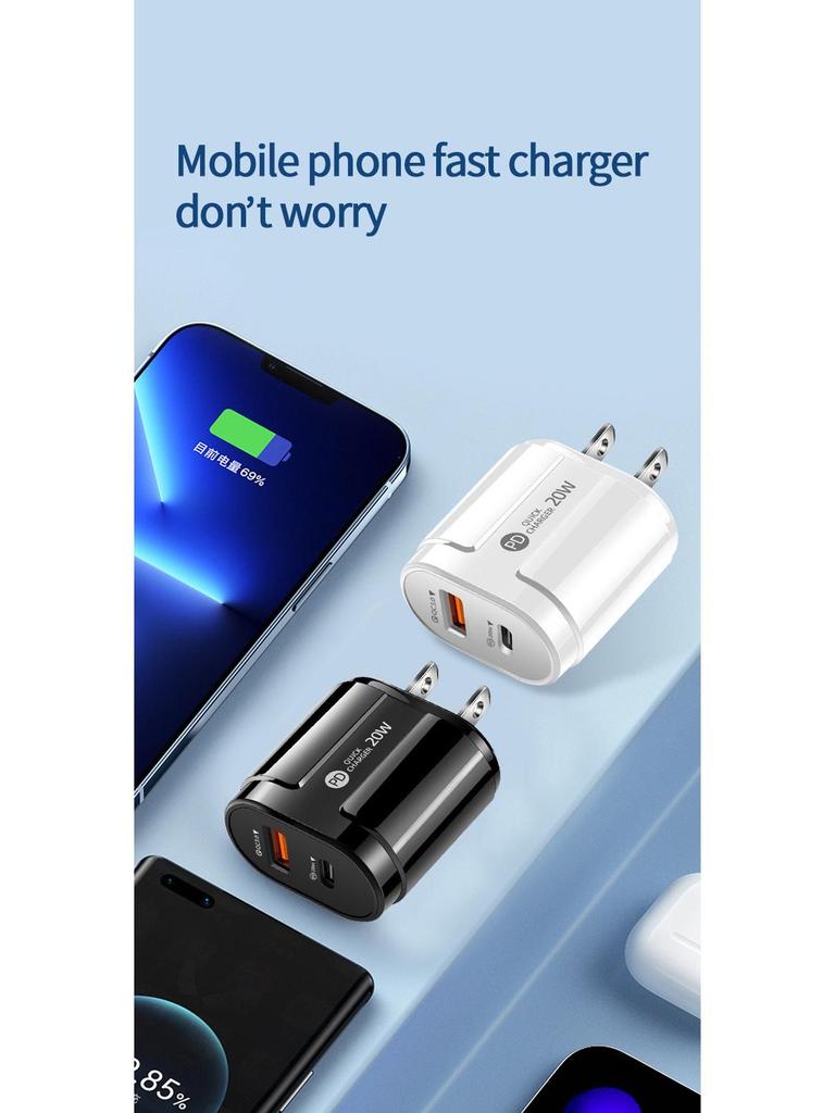 Cross-border Dual-Port PD20W Fast Charger for Huawei Super Fast Charge & Apple Devices.