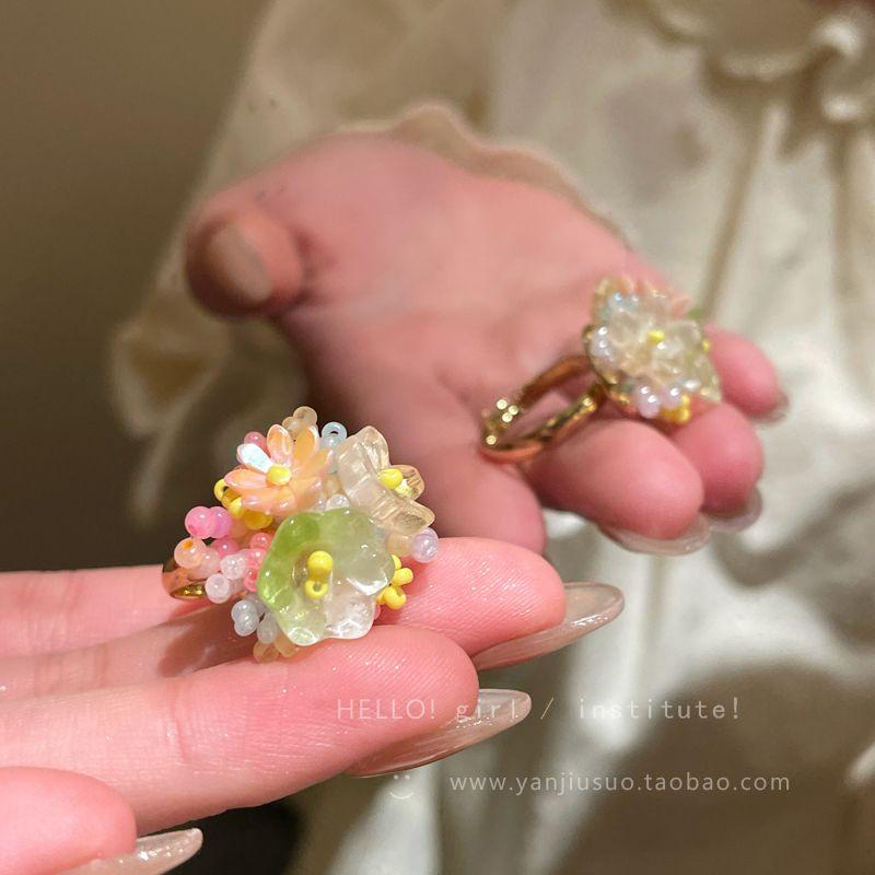 

Midsummer Night Garden Suitable for Summer Dopamine Flower Stud Earrings Female Seaside Vacation Style Earrings Fancy Earrings Color flower ring-opening adjustable