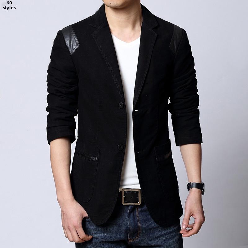 Men's Korean Style Slim-Fit Cotton Blazers - Spring & Autumn Two-Button Jackets In Large Sizes