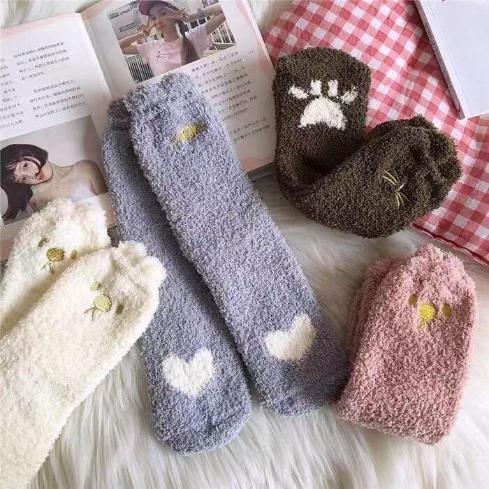 Women's Coral Fleece Winter Cat Claw Home Plush Socks Sleep Socks Floor Socks