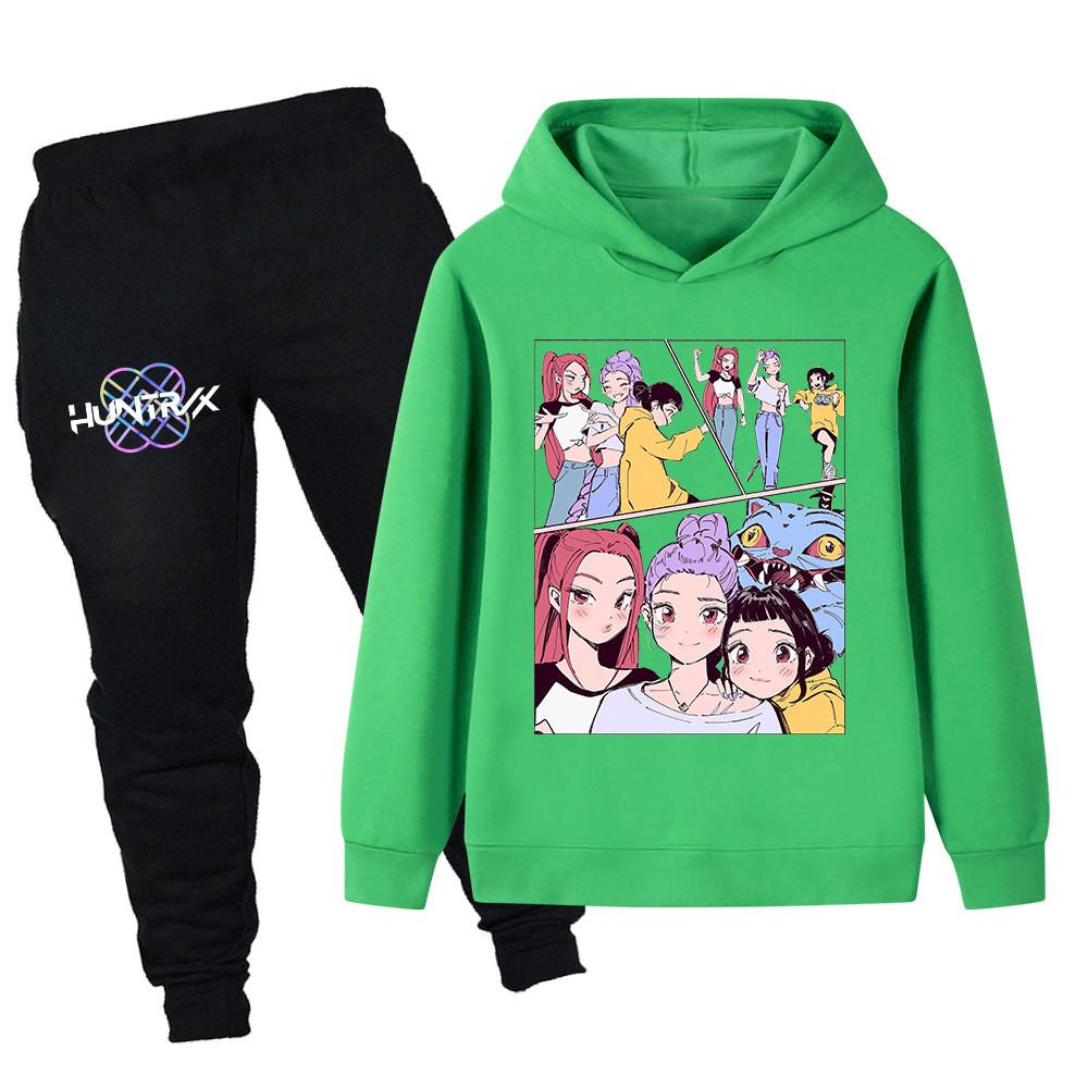 PB1238 Kinder Jungen Mädchen Kpop Mira Zoey Rumi Druck Langarm Kapuzenpullover Hose Hosen Kleidersets