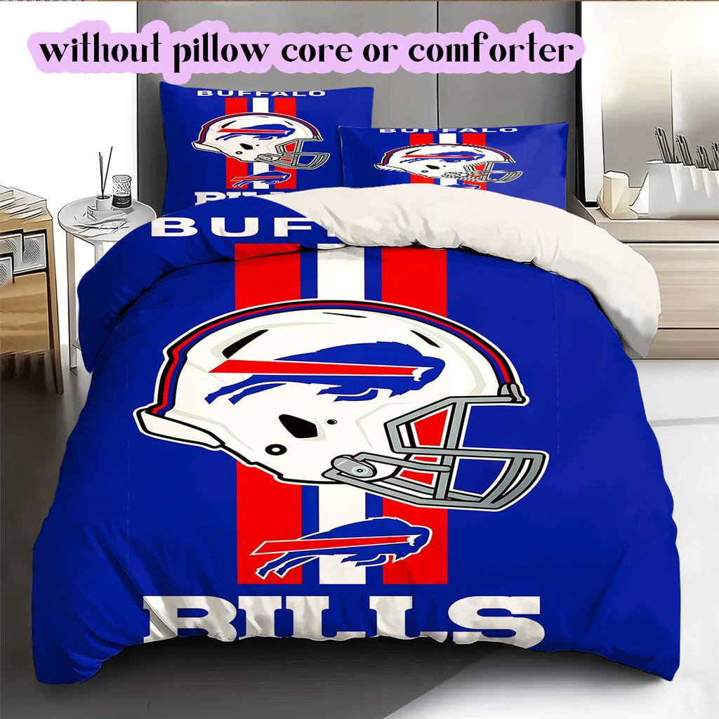 football Logo Pattern Bedding Quilt Set Quilt Cover Pillowcase Home Decoration Birthday Gift (1*duvet cover+ 2*pillowcase, without core)