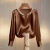 Fashionable Women's Round Neck Satin Shirt Top