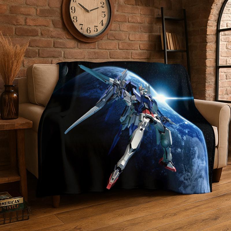 

Classic Gundam Cartoon Robot Flannel Blanket Soft Warm Throw Blanket for Bedroom Living Room Bed Travel Camping Picnic Kids 75x90cm