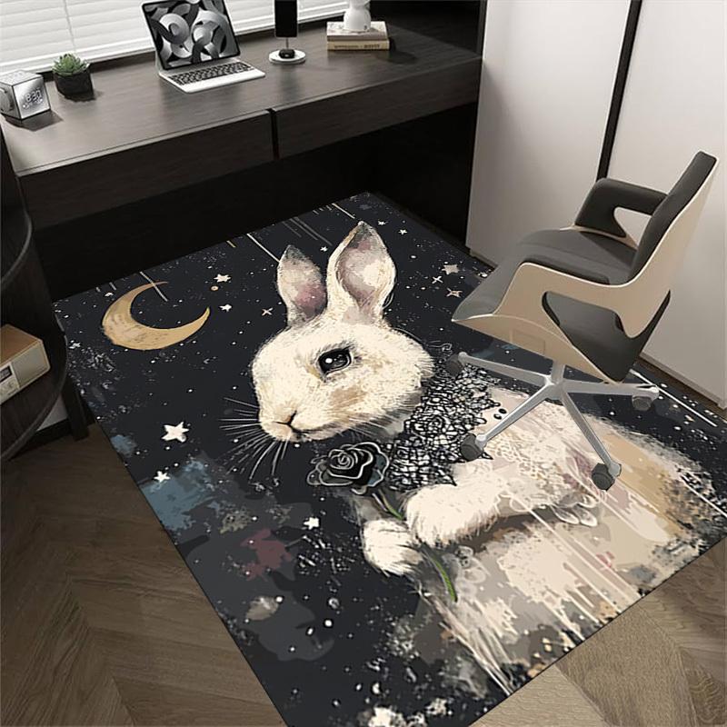 1pc Moonlit Bunny Themed Rug for Home Decor, Non-slip Office Carpet, Chair Mat, Outdoor Mat, Christmas and Halloween Gifts-0731104