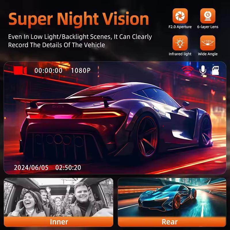 3-Kanal-Dashcam für Autos, 1080P, Autokamera, WLAN-Videorecorder, Vorne/Innen, Rückfahrkamera, Auto-DVR, Black Box, Autozubehör