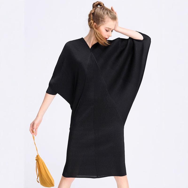 Lingying 6569 Midi plisované šaty Miyake - Dámské oblečení plus size na jaro a podzim 2025, volný střih