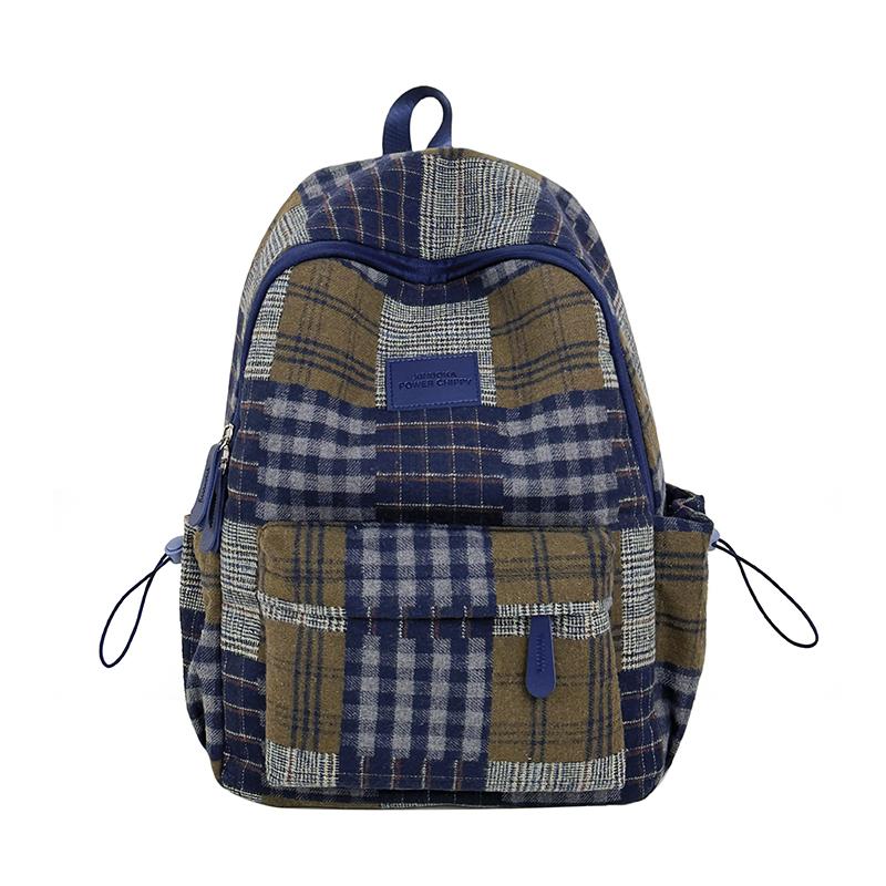 Sac à dos à carreaux rétro pour femme Sac d'école pour étudiant