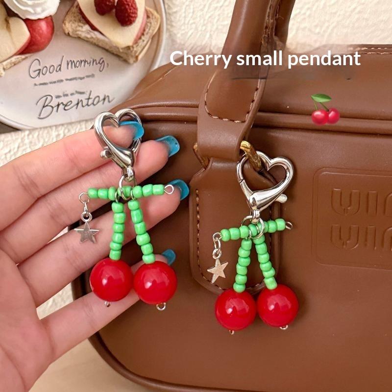 Kawaii Red Cherry Fruit Keychain Cute Heart Key Ring Lovely Bag Charm Unique Gift for Girls Back To School Presents