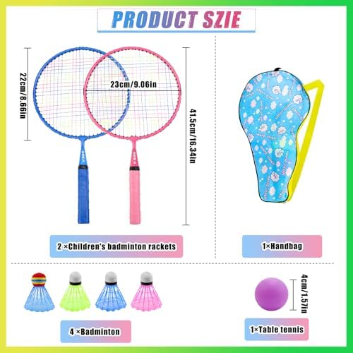 TUZHE Kids Badminton Set with Carry Case, Mini Badminton Rackets for Beginners, Outdoor & Beach Sports Game Toy