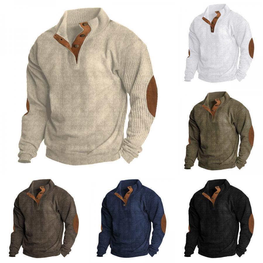 Mens Casual Corduroy Stand Collar Sweatshirt For Winter Outdoor Activities