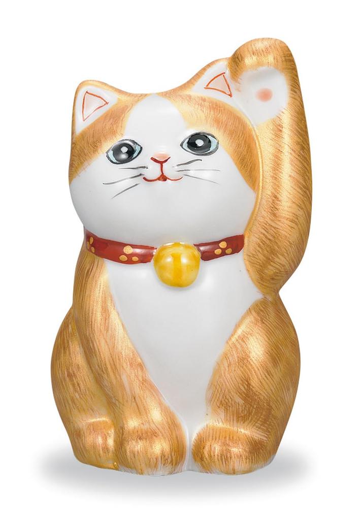 Kutani Ware Iwataya No. 3 Maneki Neko (Lucky Cat) with Gold-painted Fur AP7-1303
