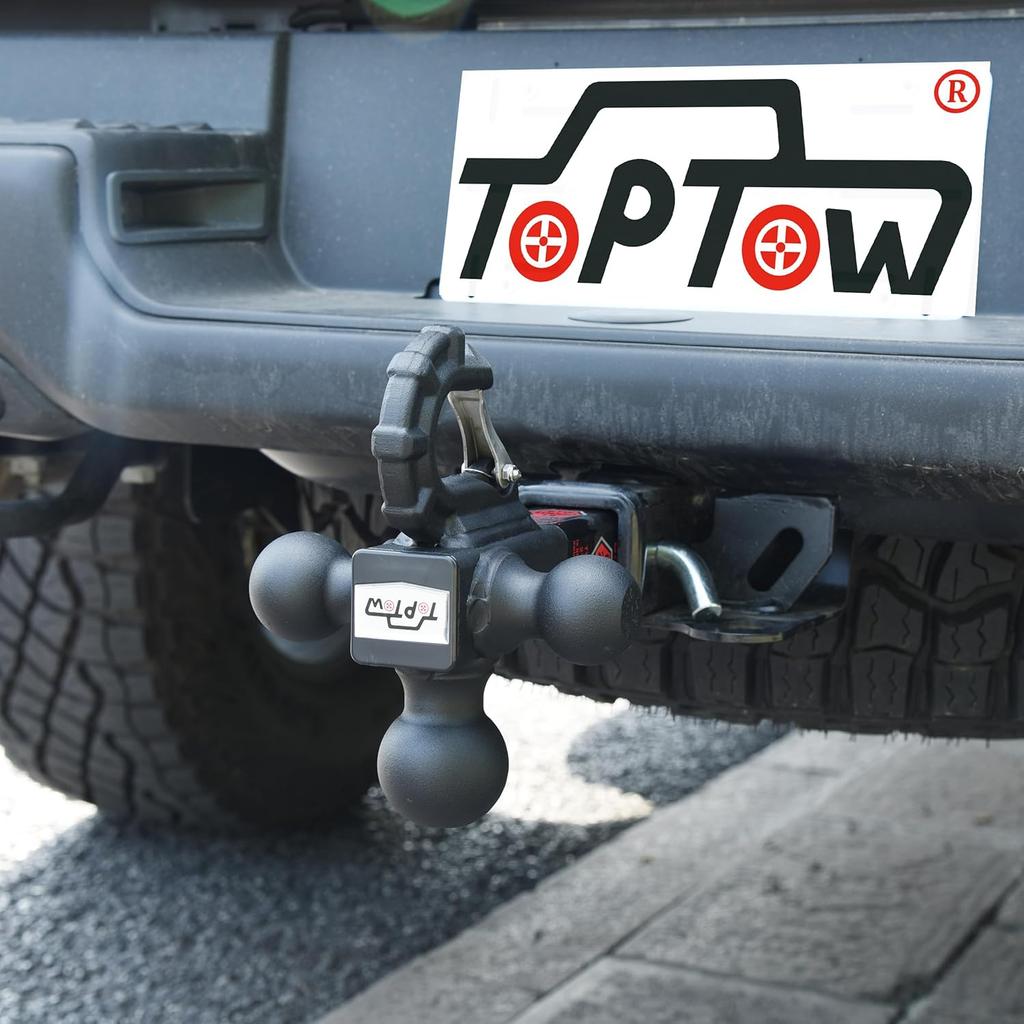 Tri-Ball Hitch with Tow Hook, Matte Black Finish, Fits 2-inch Receiver for Trailers and Towing