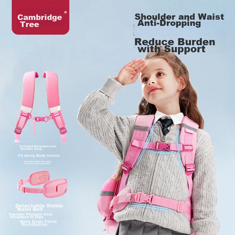Jianqiaoshu Schoolbag for Primary School Girls, Children Grades 1-4, Spine-Protecting, Load-Reducing,