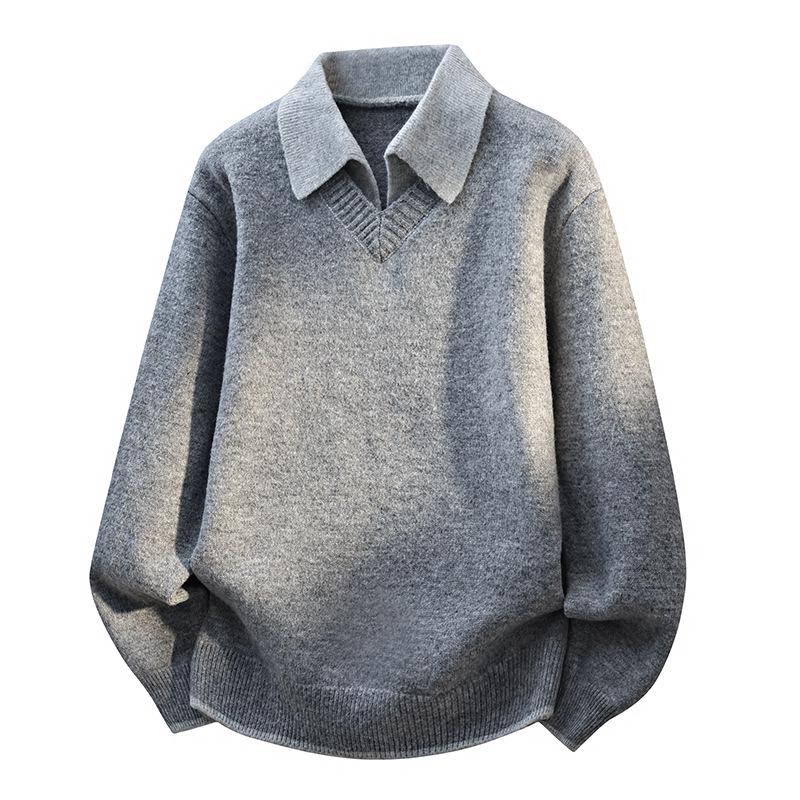 Men s Retro V-neck Knitwear: Thickened Two-Piece Old Money Style Sweater XL (60-68 kg) серый