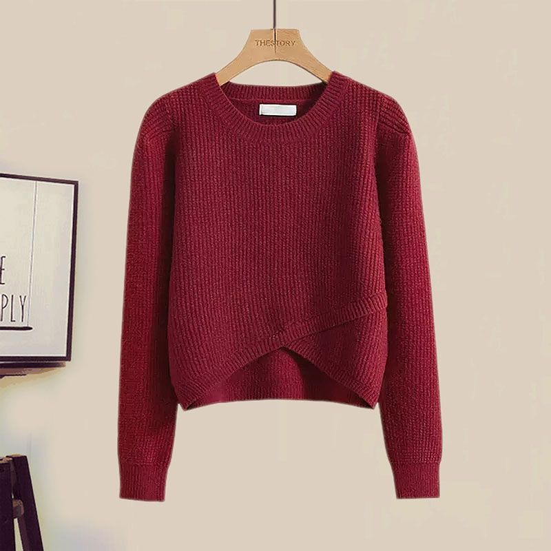 Autumn Women's Suit New Fashion Temperament Age-reducing Knitted Top Slimming Skirt Two-piece Set